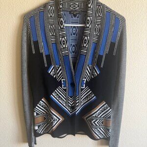 etro cardigan sweater blue and black geometric pattern